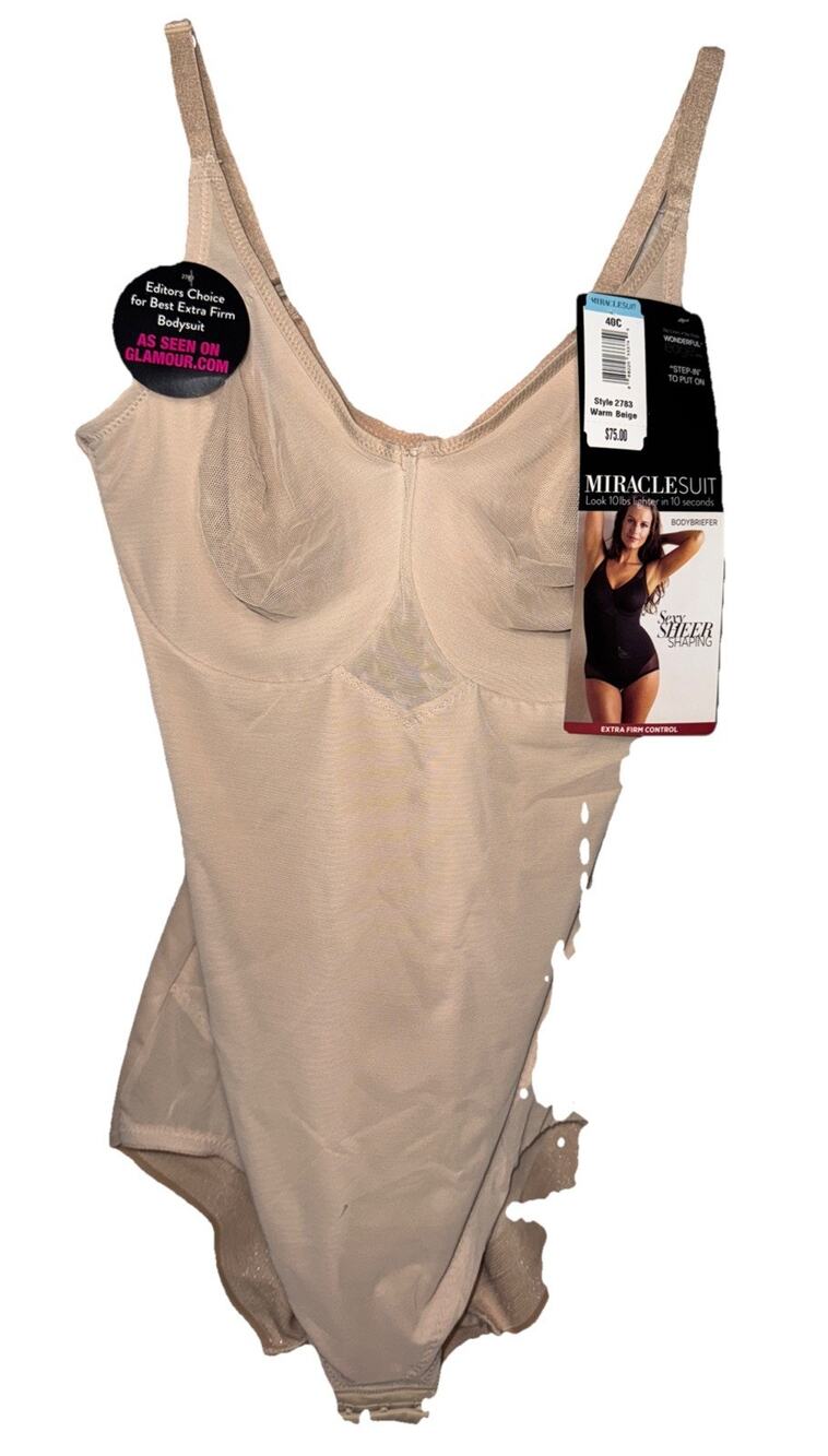 NWT Miraclesuit Sexy Sheer Shaping Bodysuit Extra Firm Beige 40C